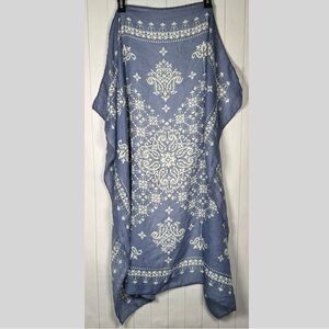 Blue Mandala Large Floral Square Scarf Decorative Southern Farmhouse Patriotic